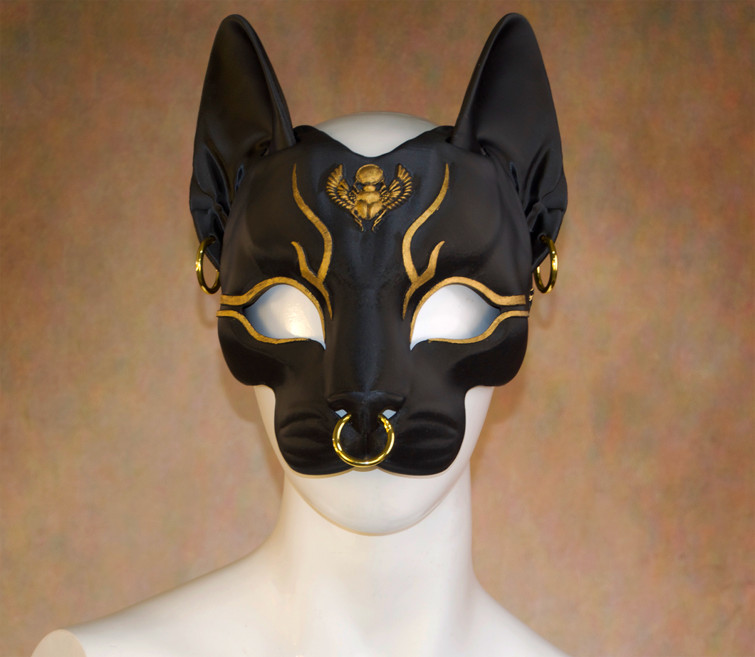 Lightweight GILDED Bastet Egyptian Deity Half Mask